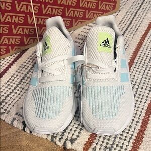 Adidas Kids White and Light Blue Sneakers